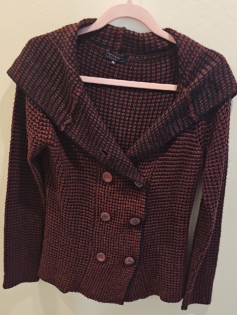 Double-Breasted Chunky Knit Cardigan Sweater - Burgundy